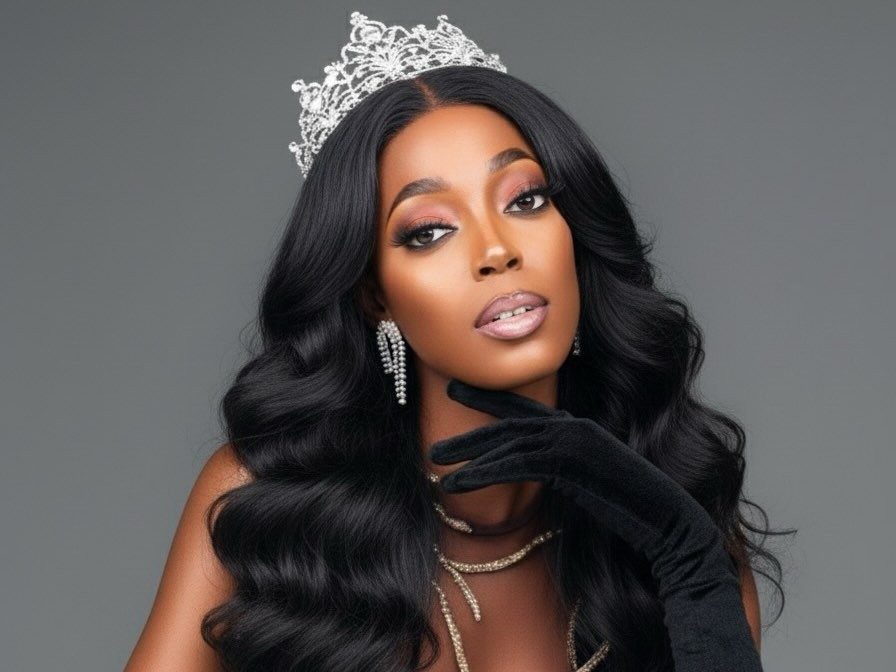 Yollanda Chimbarami in an editorial evening-gown portrait